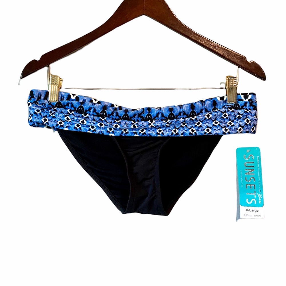 Womens XL Blue and Black Banded Bikini Bottom NWT